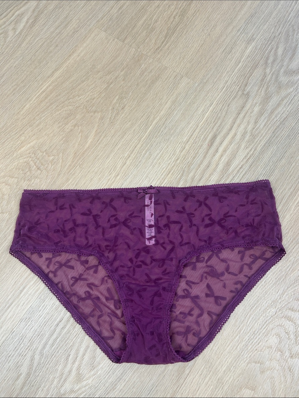 Victoria's Secret Hiphugger Lace Bow Print Sheer Panty L
